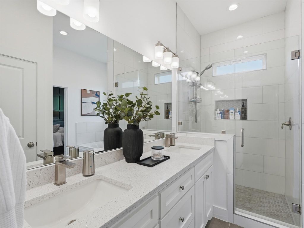 Backyard with privacy fence and covered porch